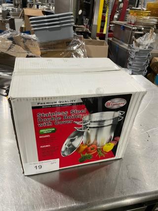 BRAND NEW! Winco Winware Master Cook Collection Commercial Stainless Steel 20 Qt. Induction Ready Double Boiler/Cover Combo! Model: SSDB-20!