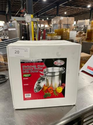 BRAND NEW! Winco Winware Master Cook Collection Commercial Stainless Steel 20 Qt. Induction Ready Double Boiler/Cover Combo! Model: SSDB-20!