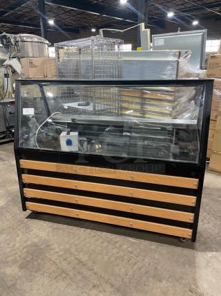 Commercial Black Powder Coated Refrigerated Merchandiser Display Showcase! With Serve Over Sneeze Guard & Stainless Steel Worktops! With Additional Lower Storage Compartment! On Casters!