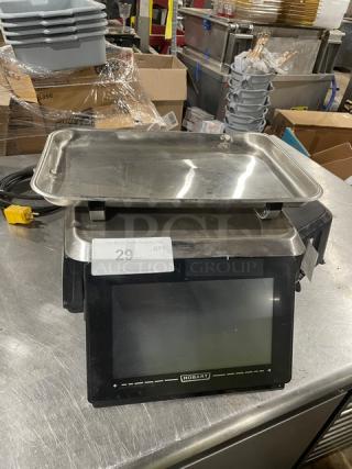 Hobart HT-Series Commercial Black Electric Powered Countertop Price Computing Scale/Printer Combo! With Stainless Steel Worktop! With Operator & Customer Display Screen! Model: HTi-7LH4 SN: 45-1221-558! 120/208-240V!