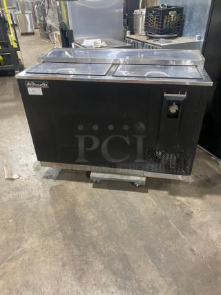 Blue Air Commercial Black Powder Coated Horizontal Bottle Cooler! With Double Stainless Steel Sliding Top Lids! Model: BBC-50B SN: EQQ-BABC50-0004! 115V 1 Phase!