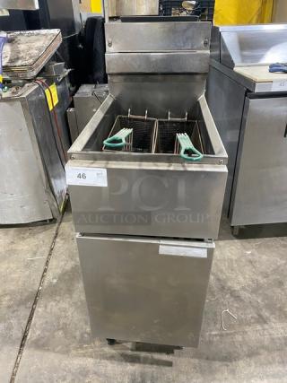 Commercial Stainless Steel Natural Gas Powered Deep Fat Fryer! With Back Splash & Basket Hanger! With Frying Baskets! On Legs!