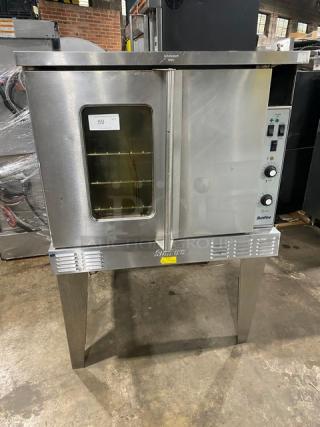 SunFire Commercial Stainless Steel Natural Gas Powered Single Stack Convection Oven! With Thermostatic Controls! With Wired Oven Racks! Model: SCO-GS-10S SN: 1309230000107! 120V 1 Phase! On Legs!