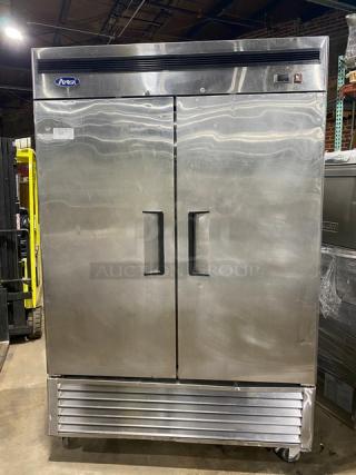 Atosa B-Series Commercial Stainless Steel Solid 2 Door Reach In Refrigerator! With Poly Coated Wire Racks! Model: MBF8507 SN: MBF8507151012C4004! 115V 1 Phase! On Casters!