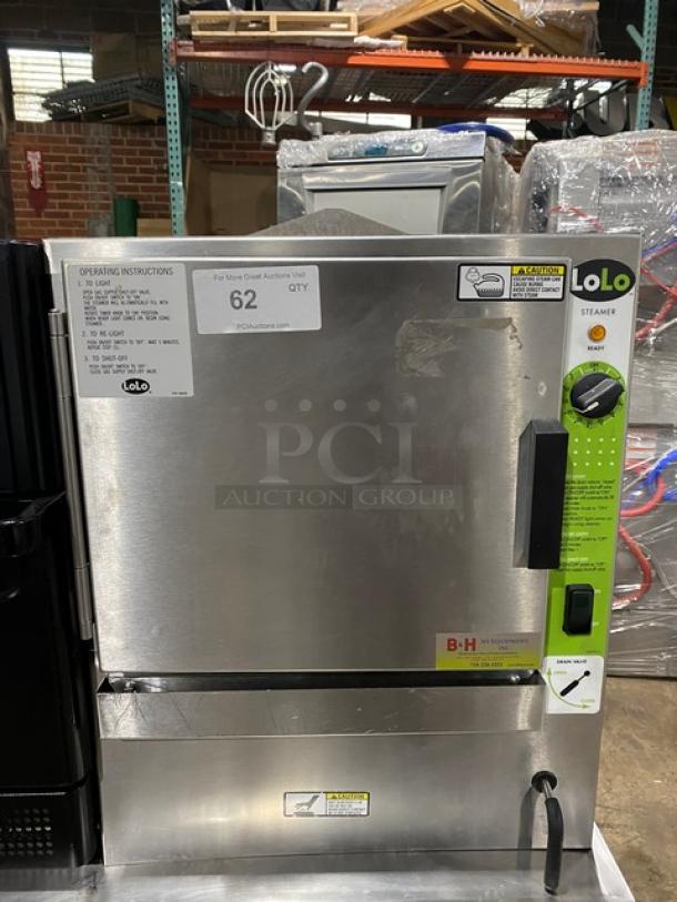 LoLo Commercial Stainless Steel Natural Gas Powered Countertop Steamer! With Built In Pan Holding Rack! - Image 1 of 9