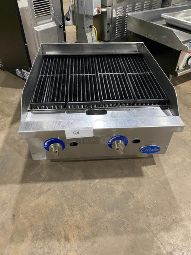 Globe Commercial Stainless Steel Natural Gas Powered Countertop Char Broiler! On Legs! - Image 1 of 7