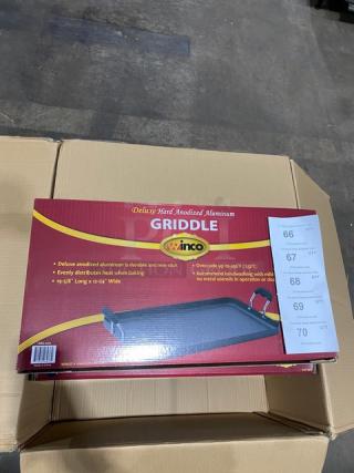 BRAND NEW! Winco Commercial Deluxe Hard Anodized Aluminum Non-Stick Griddle! With Black Grip Handles! Model: HAG-2012!