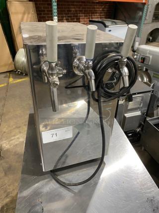 Natura Commercial Stainless Steel Electric Powered Countertop Refrigerated Water Dispenser! With 3 Tap Style Dispensing Faucets! Model: NWSB3 REF SN: 1433001014! 115V! On Legs!