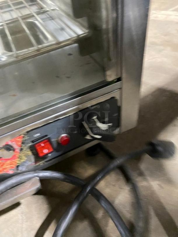 Nemco Commercial Stainless Steel Electric Powered Countertop 2-Tier Heated Merchandiser Display Show Case! With Wire Racks! With Rear Double Sliding Access Doors! On Legs! - Image 6 of 7