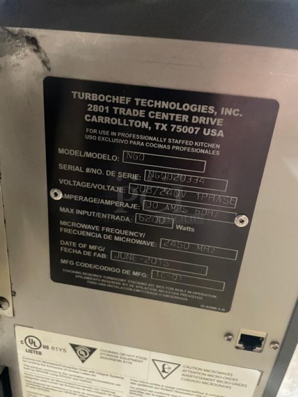 TurboChef Commercial Gray Electric Powered Countertop Rapid Cook Turbo Oven! Model: NGO SN: NGOD20334! 208/240V 1 Phase! On Legs! - Image 6 of 9