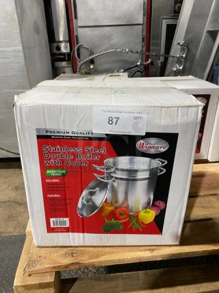 BRAND NEW! Winco Winware Series Master-Cook Collection Commercial Stainless-Steel Heavy Duty Induction Ready 16 Qt. Double Boiler! With Cover & Handles! Model: SSDB-16!