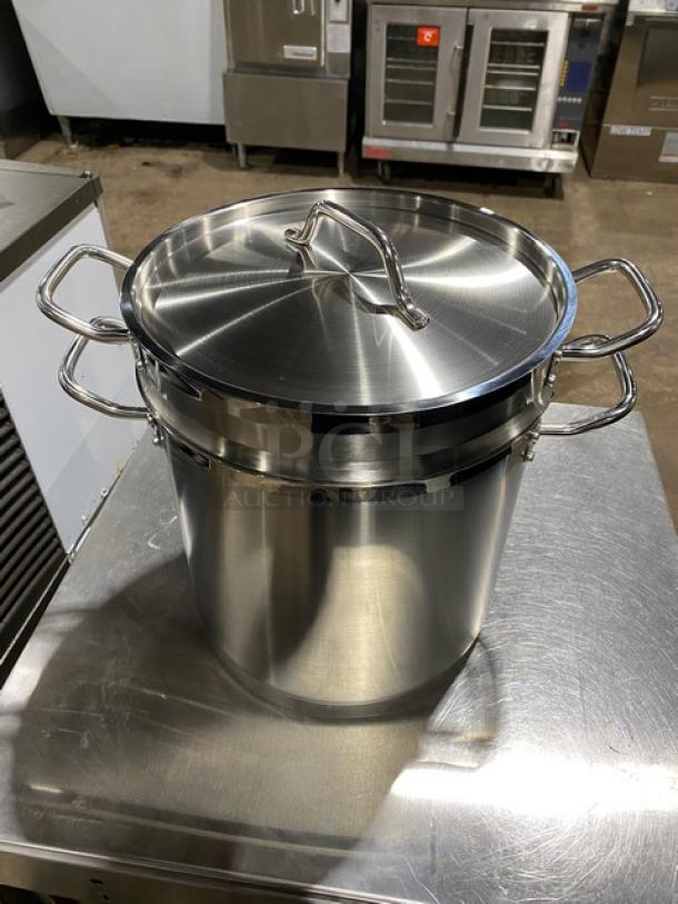BRAND NEW! Winco Winware Series Master-Cook Collection Commercial Stainless-Steel Heavy Duty Induction Ready 16 Qt. Double Boiler! With Cover & Handles! Model: SSDB-16! - Image 2 of 4