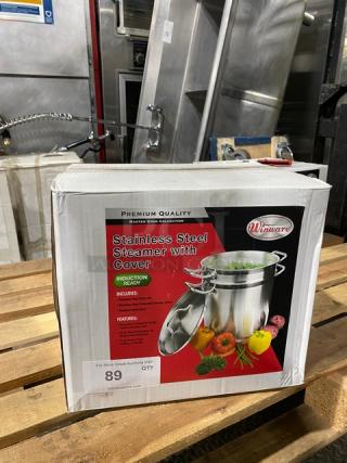 BRAND NEW! Winco Winware Series Master-Cook Collection Commercial Stainless-Steel Heavy Duty Induction Ready Steamer! With Cover & Handles!