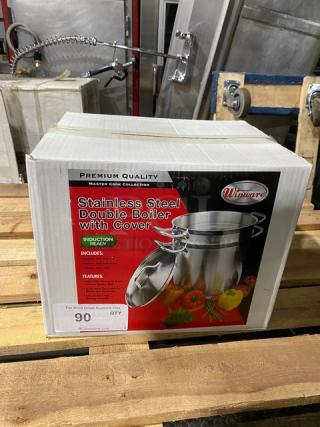 BRAND NEW! Winco Winware Series Master-Cook Collection Commercial Stainless-Steel Heavy Duty Induction Ready Double Boiler! With Cover & Handles!