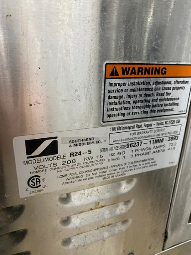 Southbend Commercial Stainless Steel Electric Powered Countertop 5-Pan Convection Steamer! Model: R24-5 SN: 96237-11MM-3893! 208V 3 Phase! - Image 5 of 8