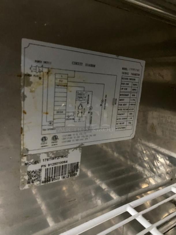 Avantco Commercial Stainless Steel Solid Single Door Worktop Refrigerator! With Poly Coated Wire Rack! Model: 178TWT27RHC SN: 6555250116120301! 115V! On Casters! - Image 6 of 8