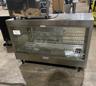 Nemco Commercial Stainless Steel Electric Powered Countertop 2-Tier Heated Merchandiser Display Show Case! With Wire Racks! With Rear Double Sliding Access Doors! On Legs!