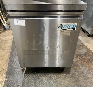 Avantco Commercial Stainless Steel Solid Single Door Worktop Refrigerator! With Poly Coated Wire Rack! Model: 178TWT27RHC SN: 6555250116120301! 115V! On Casters!