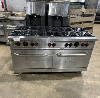 Vulcan Commercial Stainless Steel Natural Gas Powered 10 Burner Range/Double Oven Combo! With Wired Oven Racks! On Casters!