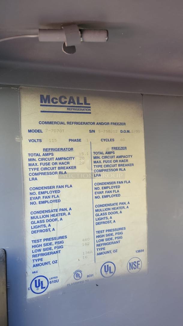 McCall 72 Cu.Ft Commercial Cooler 3 Solid Door Refrigerator - 7-7070T - Image 5 of 5