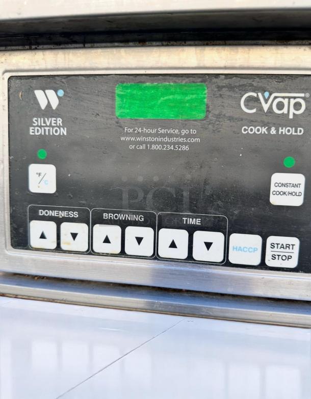 Winston Industries Cvap Cook & Hold Silver Edition control panel with doneness, browning, and time settings.