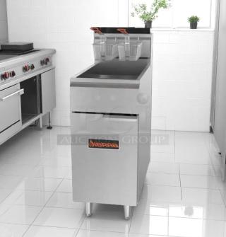 Sierra deep fryer with dual baskets, stainless steel, modern design, visible brand logo, excellent condition.