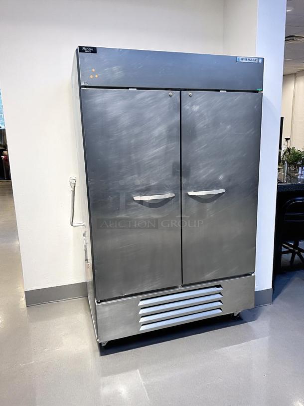 Beverage-Air Horizon Series commercial refrigerator, stainless steel, double door, excellent condition, visible brand label.