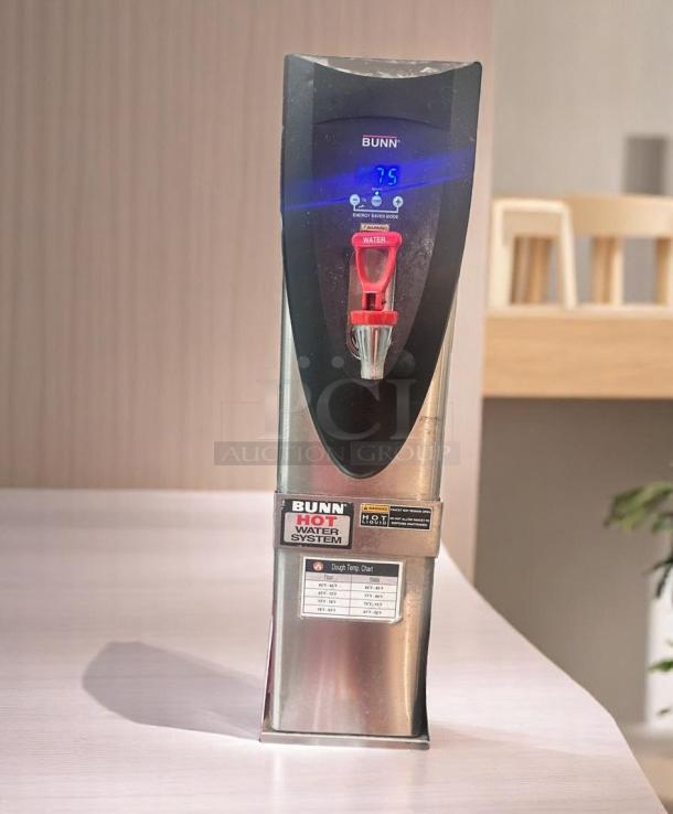 Bunn hot water dispenser, stainless steel, digital display, red tap, energy saver mode, dough temp chart, good condition.