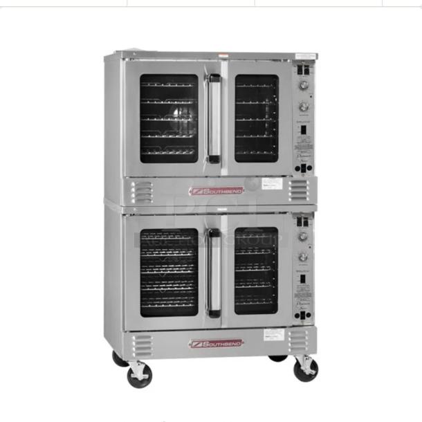 Southbend double convection oven, stainless steel, excellent condition, glass doors, control panel, on wheels.