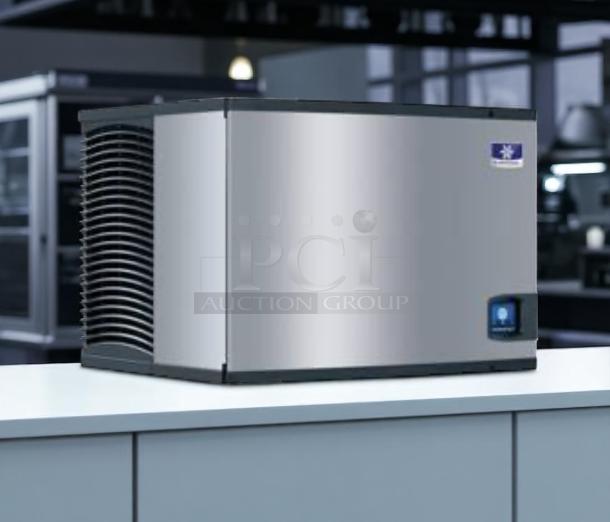 Commercial ice maker, stainless steel exterior, excellent condition, logo and control panel visible, ideal for restaurants.