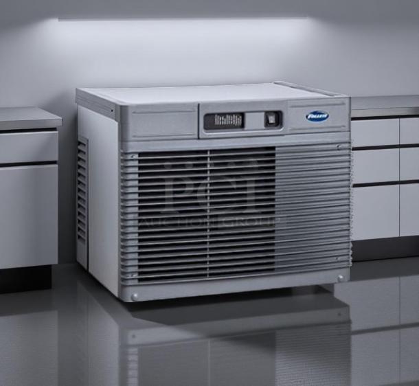 Industrial air cooler, gray metal, front vents, digital display, brand label visible. Excellent condition.