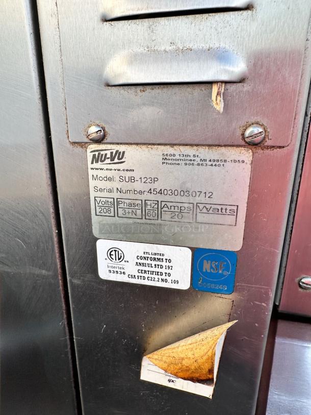 Excellent Condition – Nu-Vu SUB-123P – Electric Oven/Proofer Combo – 208V – Fully Tested & Working! - Image 9 of 9