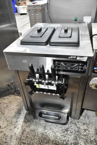 Vevor D520S Stainless Steel Commercial Countertop Air Cooled 2 Flavor w/ Twist Soft Serve Ice Cream Machine. 115 Volts, 1 Phase. - Item #1191140