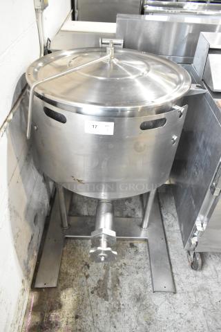 Cleveland KDL40 Stainless Steel Commercial Floor Style Tilting 40 Gallon Steam Kettle.