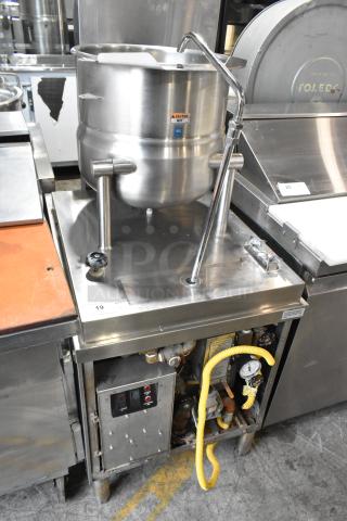 Stainless Steel Commercial Countertop Tilting Kettle on Stand.