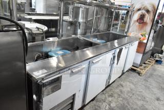 2016 Leader LM108 SC Stainless Steel Commercial Prep Table w/ Sneeze Guard on Commercial Casters. 115 Volts, 1 Phase.