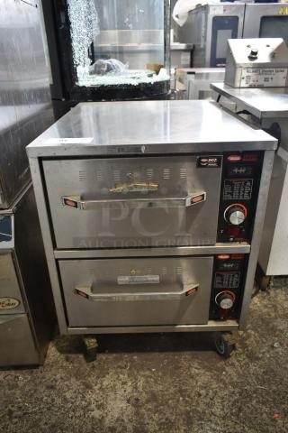 Hatco HDW-2N-S Stainless Steel Commercial 2 Drawer Warming Drawer on Commercial Casters. 120 Volts, 1 Phase.