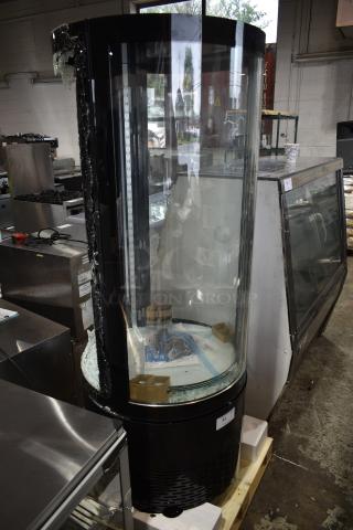 BRAND NEW SCRATCH AND DENT! Avantco 193BCR15HCB Black Circular Glass Refrigerated Display Case on Commercial Casters. See Pictures for Glass Damage. 115 Volts, 1 Phase.