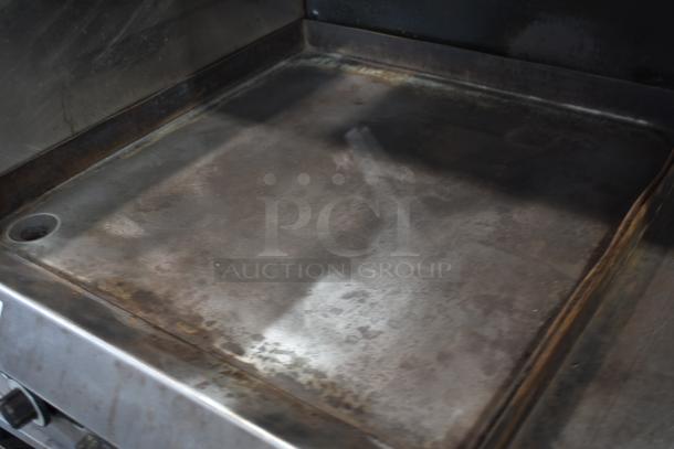 Vulcan Stainless Steel Commercial Gas Powered Flat Top Griddle w/ Right Side Flat Top Range, 2 Standard Oven, Over Shelf and Back Splash. - Image 3 of 11