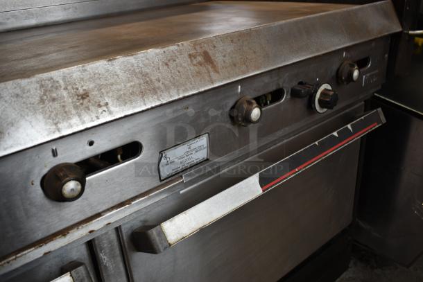 Vulcan Stainless Steel Commercial Gas Powered Flat Top Griddle w/ Right Side Flat Top Range, 2 Standard Oven, Over Shelf and Back Splash. - Image 6 of 11