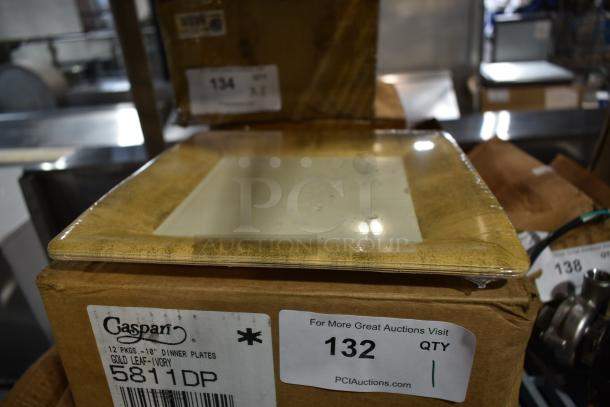 BRAND NEW! Box of Caspari 5811DP Gold Leaf Ivory 10" Plates. - Image 1 of 4