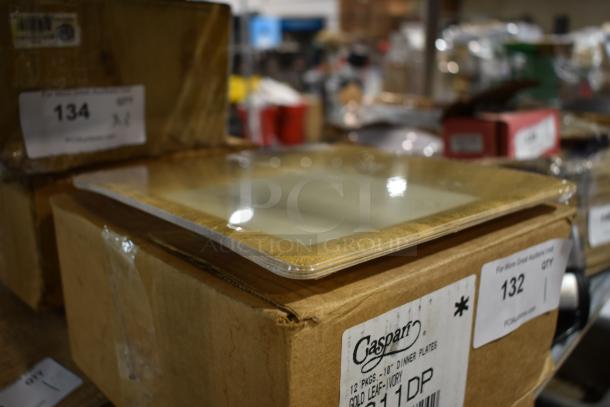 BRAND NEW! Box of Caspari 5811DP Gold Leaf Ivory 10" Plates. - Image 2 of 4