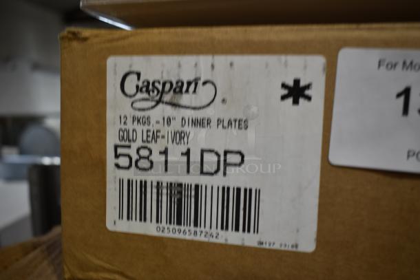 BRAND NEW! Box of Caspari 5811DP Gold Leaf Ivory 10" Plates. - Image 4 of 4