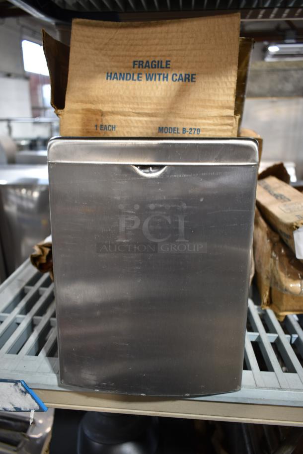 BRAND NEW SCRATCH AND DENT! Bobrick B-270 Stainless Steel  Contura Sanitary Napkin Receptacle - Image 1 of 4