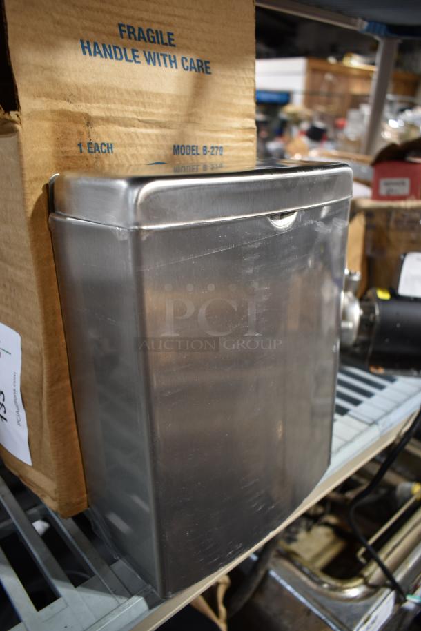 BRAND NEW SCRATCH AND DENT! Bobrick B-270 Stainless Steel  Contura Sanitary Napkin Receptacle - Image 2 of 4