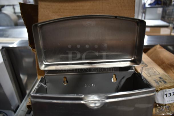 BRAND NEW SCRATCH AND DENT! Bobrick B-270 Stainless Steel  Contura Sanitary Napkin Receptacle - Image 3 of 4