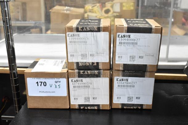 5 BRAND NEW SCRATCH AND DENT! Items Including Kason® 1094 SureClose™ Wide Door Closer Hook (Polished Chrome, Flush - 3/4" Offset) 507094000026, Kason® 11094000027 Door Closer Hook with 1 1/8" Offset Mount AP262999, Kason® 61741000258 Satin Die Cast Zamak 4" Adjustable Equipment Leg; Flange Foot; 3/8"-16 Stud Mount AP262073, Kason® 1645 1 3/8" - 2 1/2" Adjustable Gray Plastic Hex Foot Insert for 1 5/8" OD Tubing 507645000257, Kason® 11556000005 Concealed Cartridge Style Door Hinge AP263297. 5 Times Your Bid! - Image 1 of 20