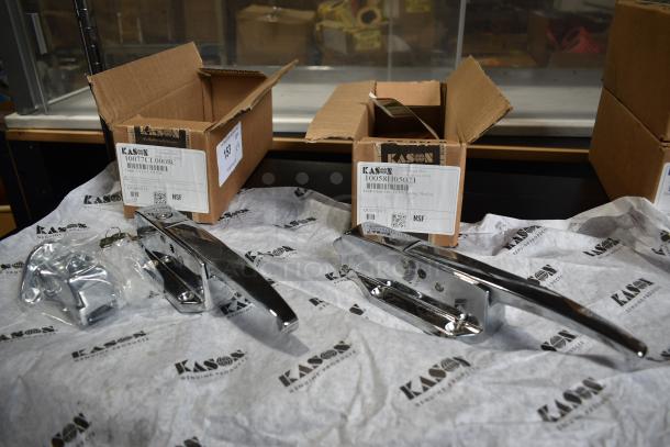 6 BRAND NEW SCRATCH AND DENT! Items Including Kason® 10077L00008C Door Handle HP0077L00008, Kason® 58 Radial Latch Body (Heavy Spring, Polished Chrome) 507058H05021, Kason® 56 SafeGuard® Latch (Cylinder Locking Body #102, Chrome) 5076CL502002, Kason® 221155 11" 58 Radial Latch (Padlocking, Body Only, Light Spring, Polished Chrome) 507058L05021, Kason® 1092 Hydraulic Door Closer with Hook (Zinc Plated Cover, Flush - 3/4"), 4 3/8" x 2 1/4", Kason® 56 SafeGuard® Latch (Cylinder Locking Body, Light Spring, Polished Chrome) 507056CL5020. 6 Times Your Bid! - Image 1 of 11