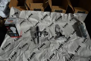 4 BRAND NEW SCRATCH AND DENT! Items Including Kason® 1802 LED GU24 Type A Lamp 11W for Walk-In Coolers and Freezers 507802CAGU24, Kason® 930 Series Trigger Action Latch Strike (Flush - 3/8") 507930A00004, Kason® 11070000032 6 1/16" x 3 1/8" Surface Mount Door Hinge with 7/8" Offset 507070000032, Kason® 1661 1 1/2" - 4 1/2" Adjustable Stainless Steel Hex Foot Insert for 1 5/8" Tubing 507661000257, Kason® 1255 Pacesetter Hinge (Textured Panel, Brushed Chrome). 4 Times Your Bid!