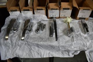 6 BRAND NEW SCRATCH AND DENT! Items Including Kason® 56 SafeGuard® Latch Body (Light Spring, Brushed Chrome) 507056L06021, Kason® 56 SafeGuard® Latch (Light Spring, Polished Chrome) 507056L05020, Kason® 10218000008 5 3/4" x 1 1/8" Spring-Assisted Edge Mount Door Hinge with 1 1/8" Offset AP263382, Kason® 10171000004 11 1/2" Magnetic Door Latch with Strike - Edge Mount AP221079, Kason® 27C Quarter Turn Inside Release (Strike with 4" Inside Release, Chrome) 50702700040C, Kason® 11247000002 6 3/8" x 1 1/8" Reversible Cam Lift Door Hinge with Adjustable Offset 117261579. 6 Times Your Bid!